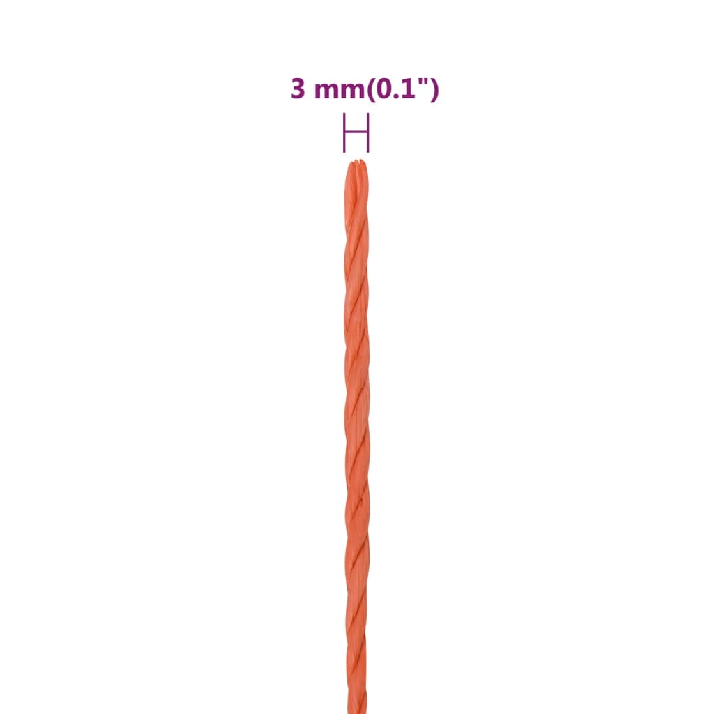 vidaXL Corde de travail orange 3 mm 50 m polypropylène