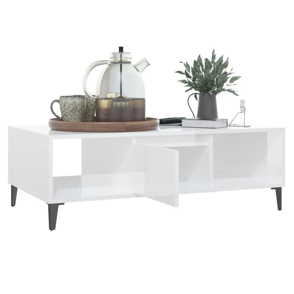 vidaXL Table basse blanc brillant 103,5x60x35 cm bois d'ingénierie