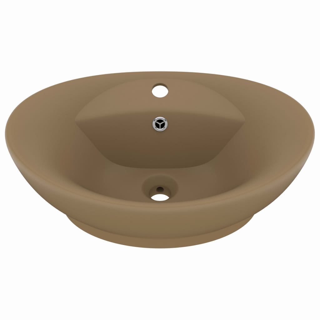 vidaXL Lavabo ovale de luxe à trop-plein Crème mat 58,5x39cm Céramique