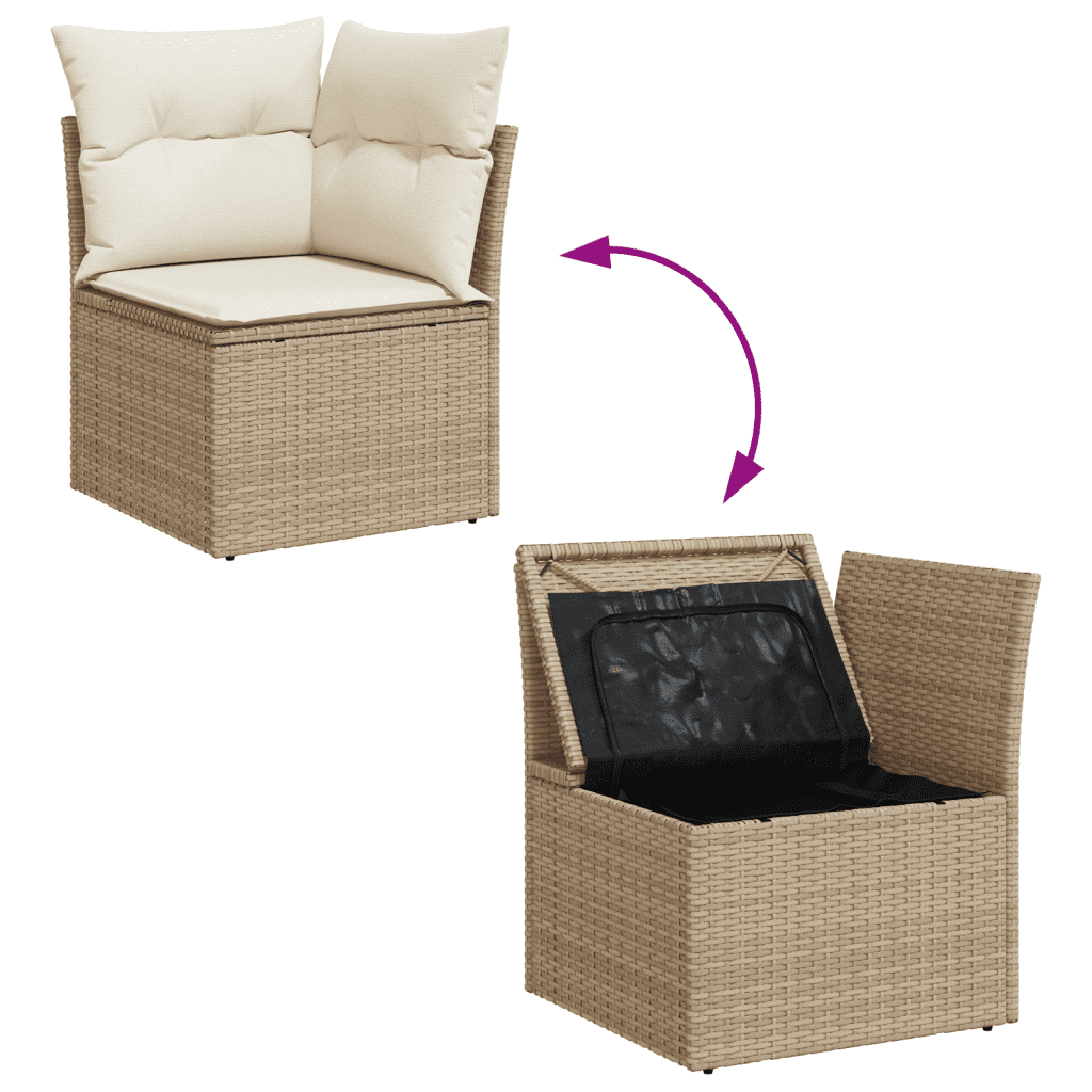 vidaXL Salon de jardin avec coussins 10 pcs beige résine tressée