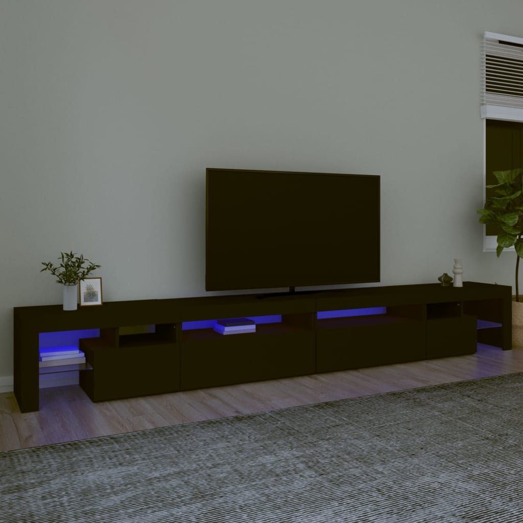vidaXL Meuble TV avec lumières LED Noir 290x36,5x40 cm