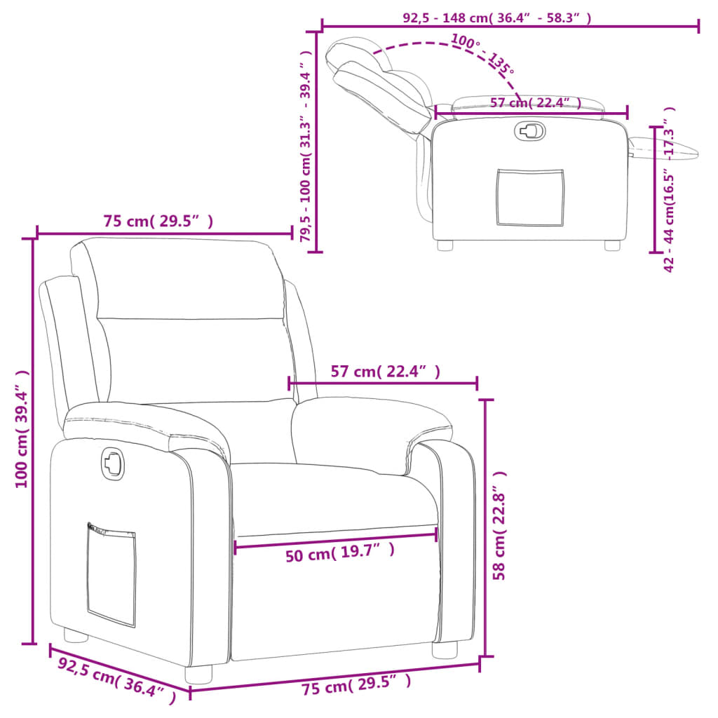 vidaXL Fauteuil inclinable Marron foncé Tissu