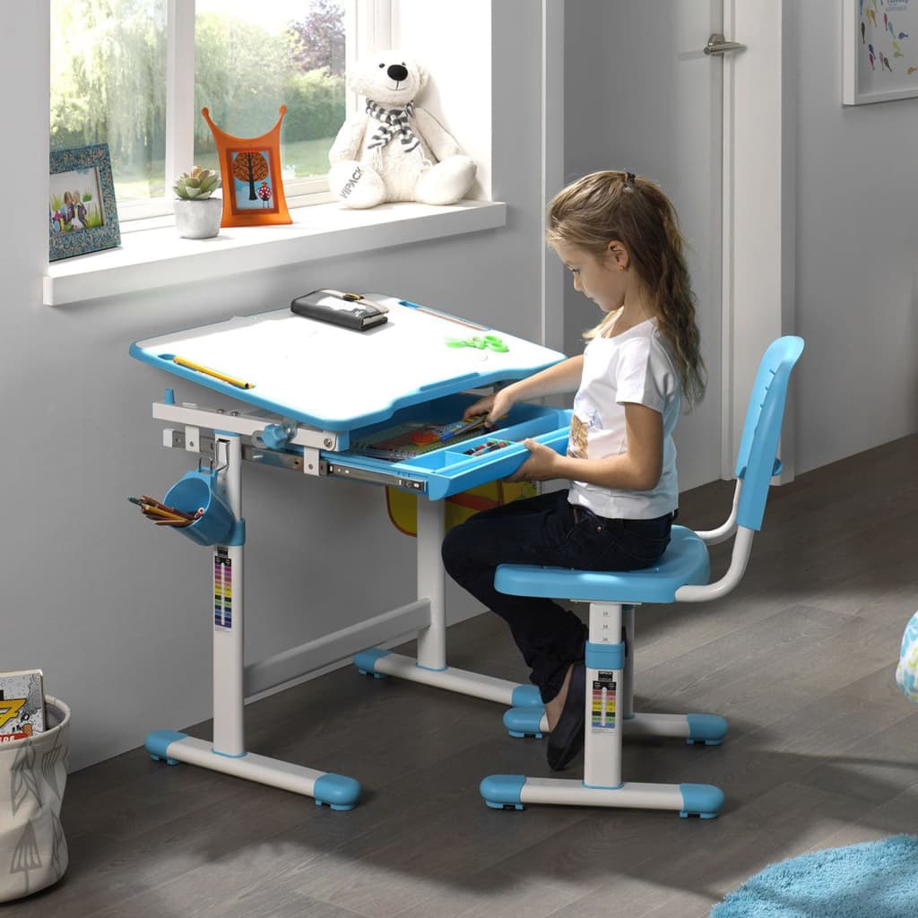 Vipack Bureau réglable enfant Comfortline 201 et chaise Bleu et blanc