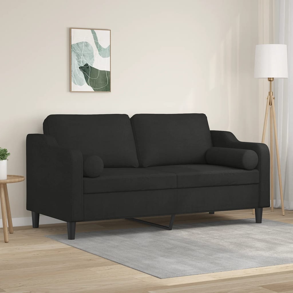 vidaXL Canapé 2 places avec oreillers décoratifs noir 140 cm tissu