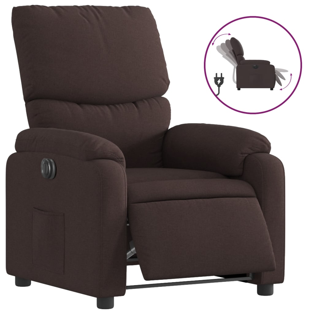 vidaXL Fauteuil inclinable électrique Marron foncé Tissu