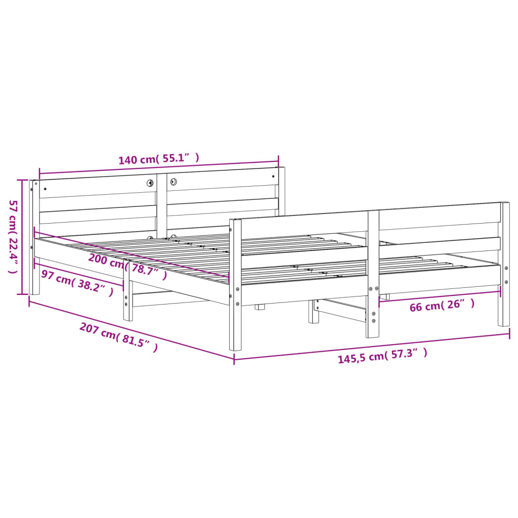 vidaXL Cadre de lit sans matelas cire marron 140x200cm bois pin massif