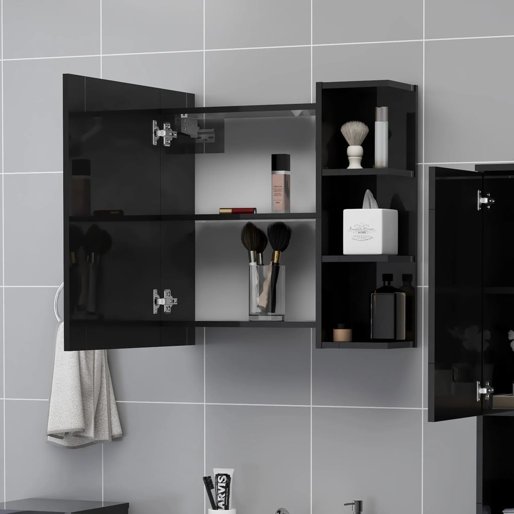 vidaXL Armoire à miroir de bain Noir brillant 62,5x20,5x64cm Aggloméré