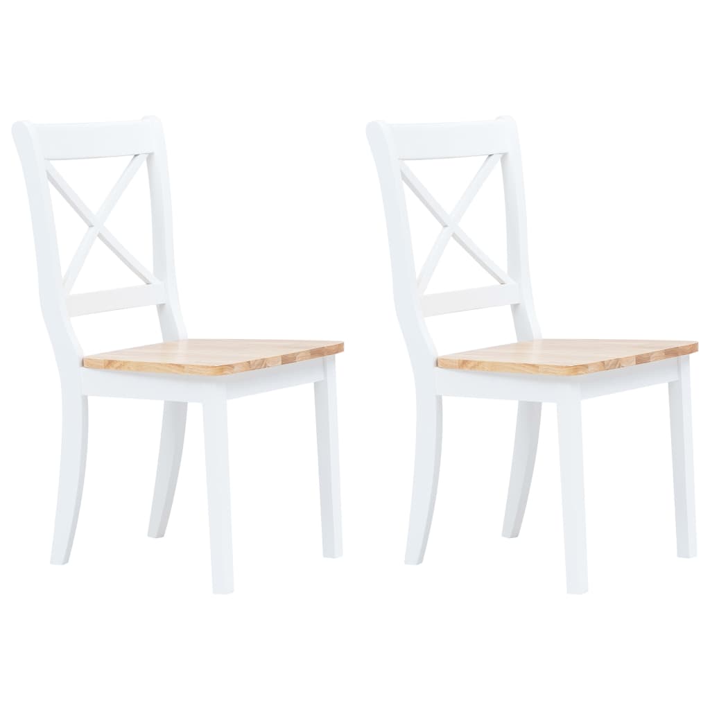 vidaXL Chaises à manger lot de 2 blanc et naturel bois hévéa massif