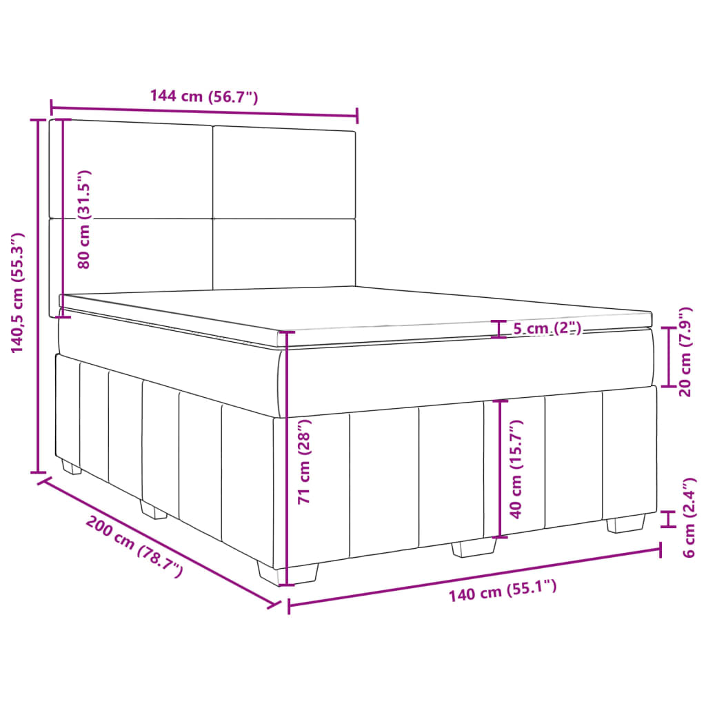 vidaXL Sommier à lattes de lit avec matelas Noir 140x200 cm Tissu