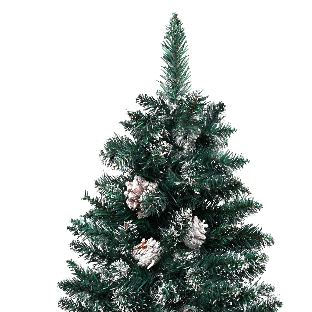vidaXL Sapin de Noël mince bois véritable et neige blanche vert 210 cm