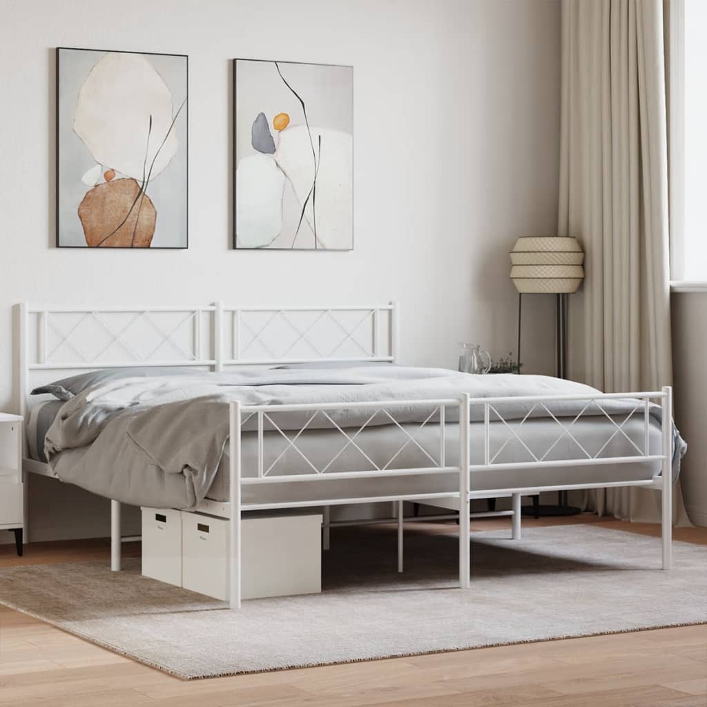 vidaXL Cadre de lit métal sans matelas et pied de lit blanc 150x200 cm