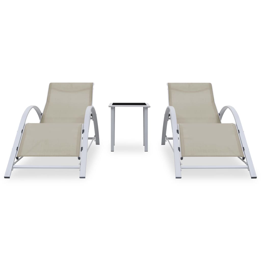 vidaXL Chaises longues lot de 2 avec table Aluminium Crème