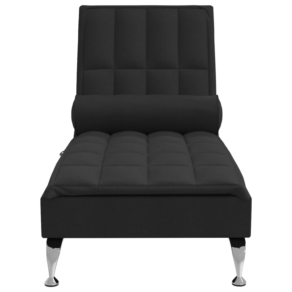 vidaXL Chaise longue de massage avec traversin noir tissu