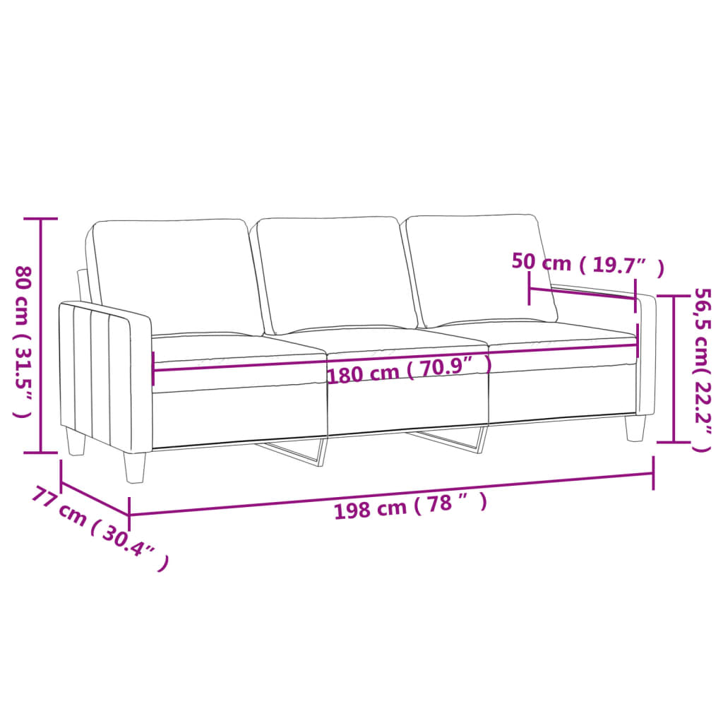 vidaXL Canapé à 3 places Crème 180 cm Velours