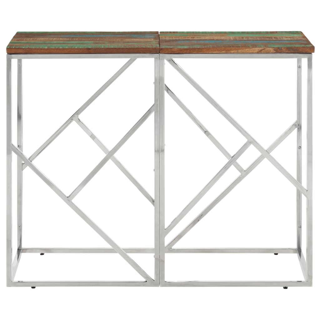 vidaXL Table console argenté acier inoxydable/bois massif récupération