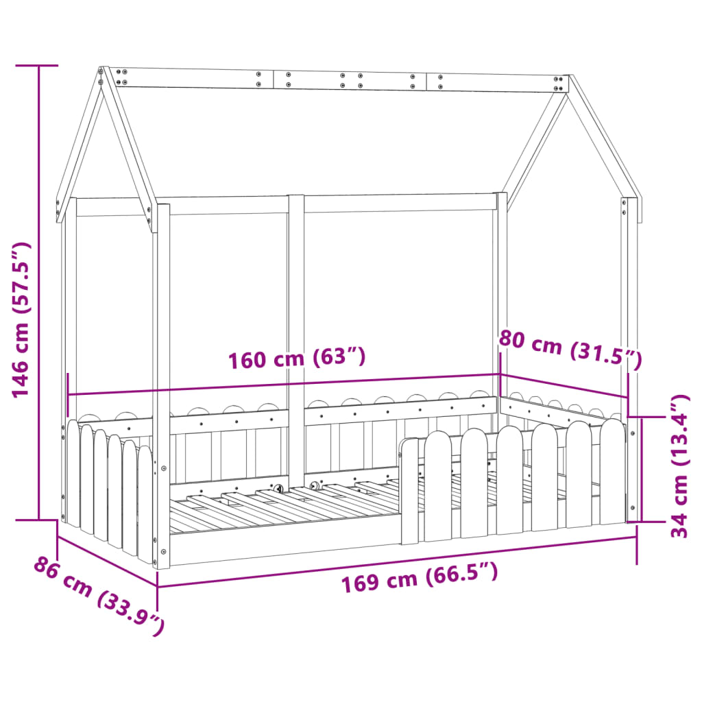 vidaXL Cadre de lit d'enfants forme de maison 80x160cm bois pin massif