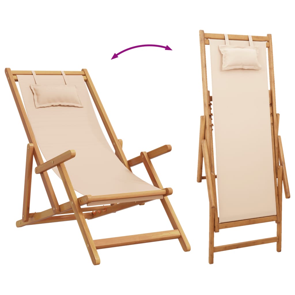 vidaXL Chaises de plage pliantes lot de 2 beige tissu et bois massif