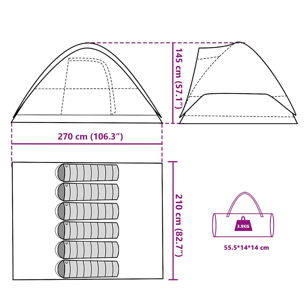 vidaXL Tente familiale à dôme 6 personnes bleu imperméable