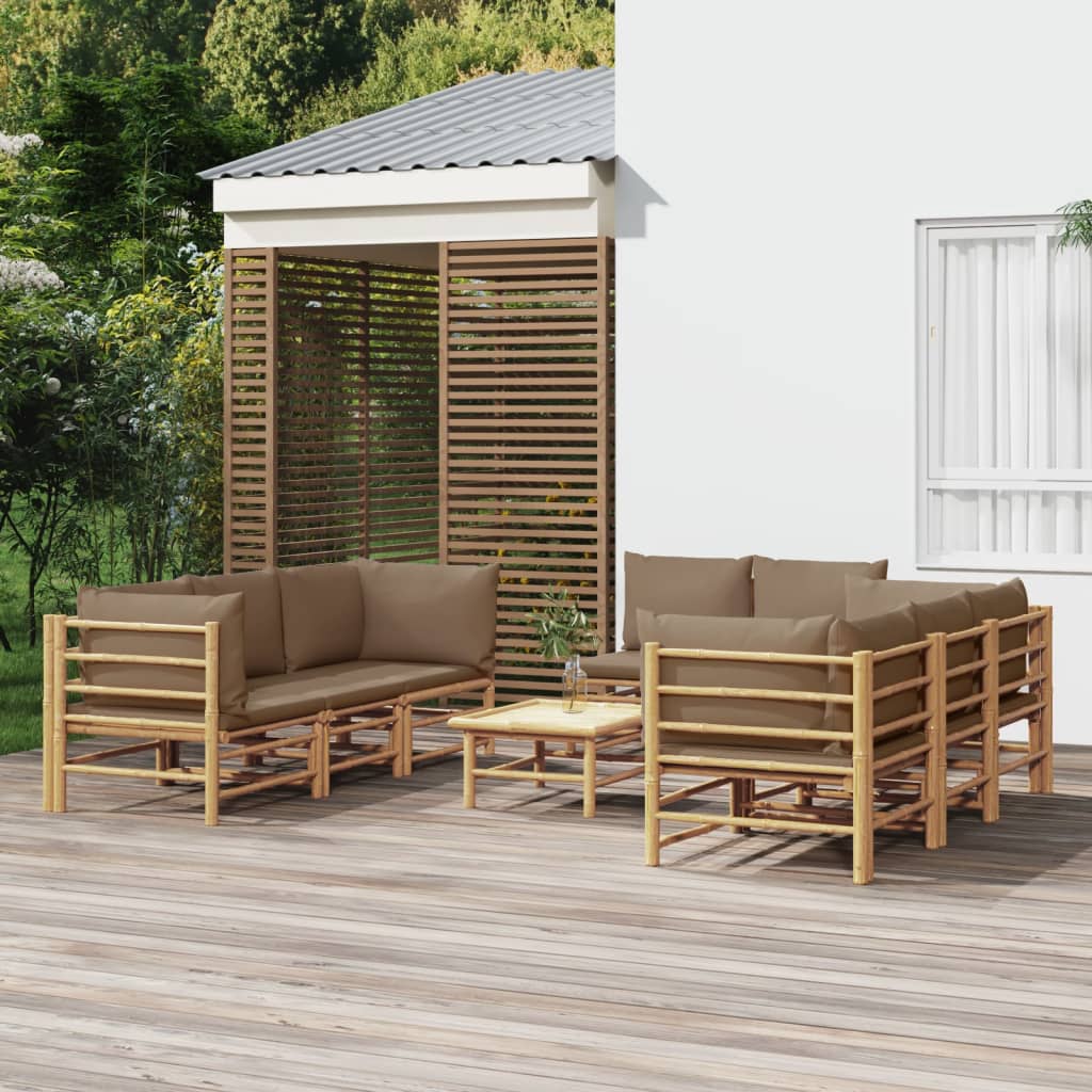 vidaXL Salon de jardin 9 pcs avec coussins taupe bambou