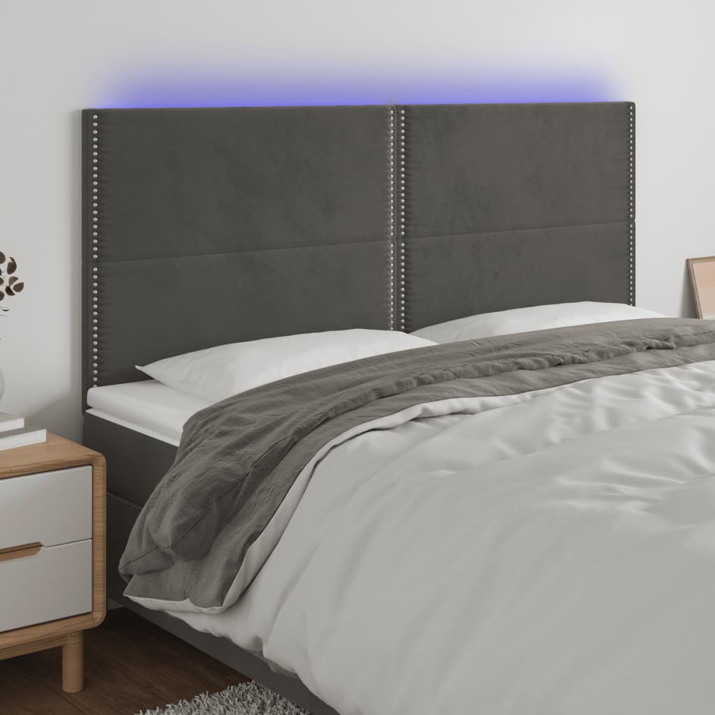 vidaXL Tête de lit à LED Gris foncé 160x5x118/128 cm Velours