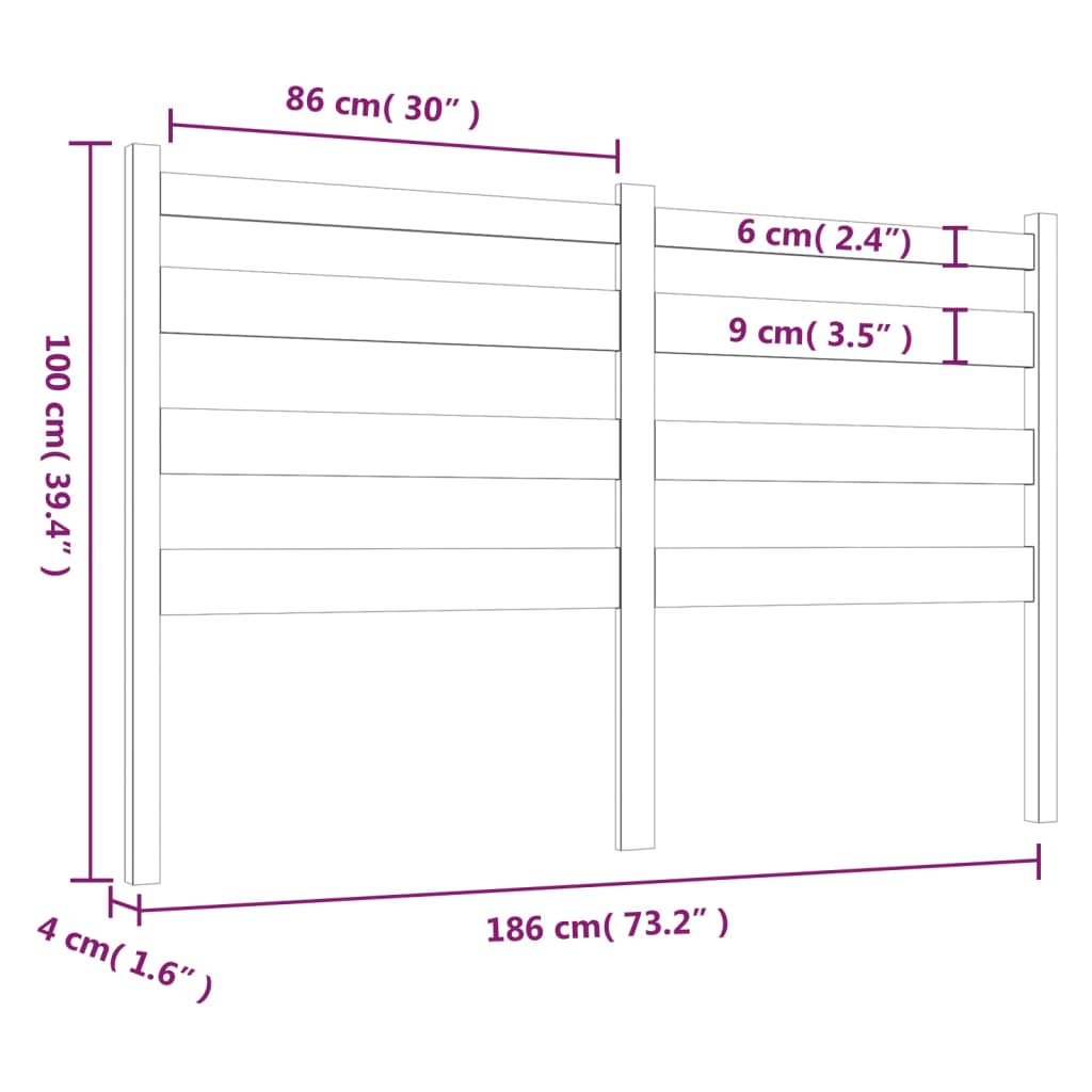 vidaXL Tête de lit Gris 186x4x100 cm Bois massif de pin