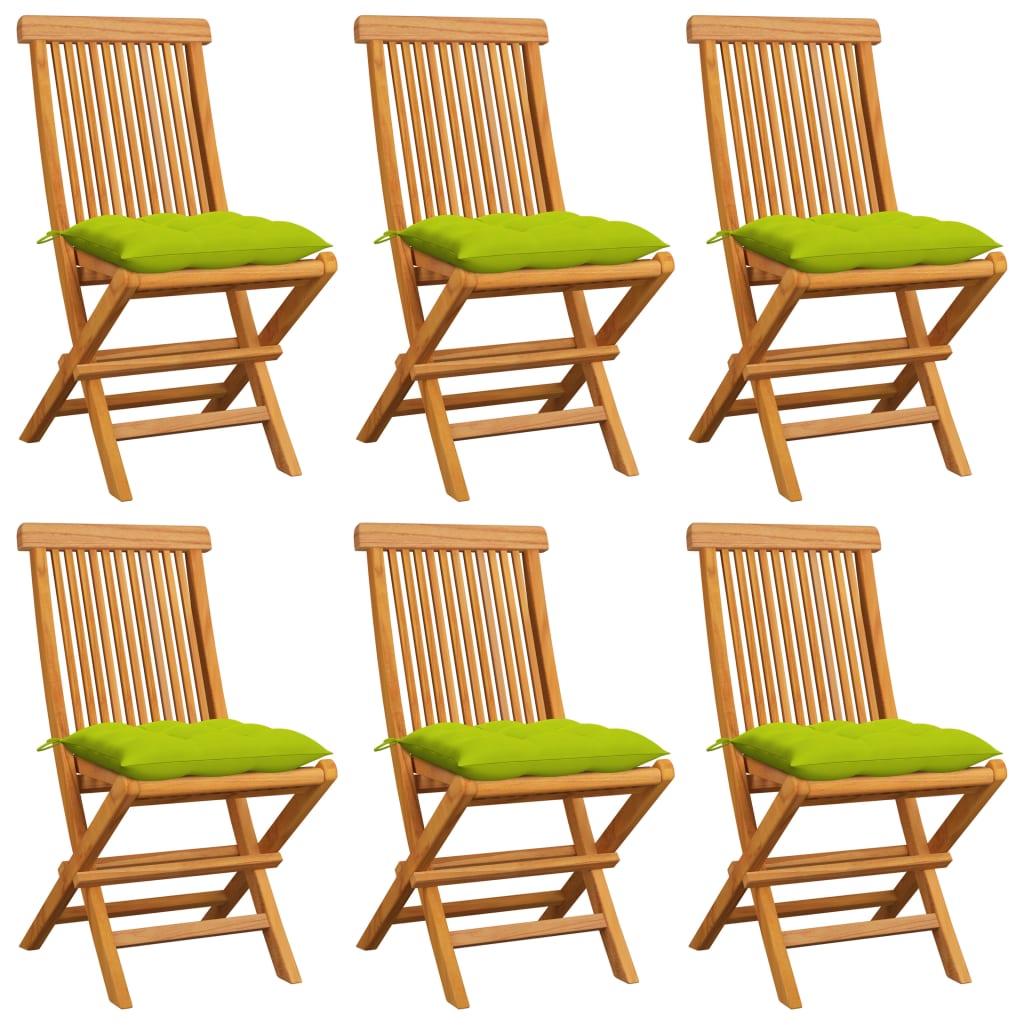 vidaXL Chaises de jardin avec coussins vert vif 6 pcs Bois de teck