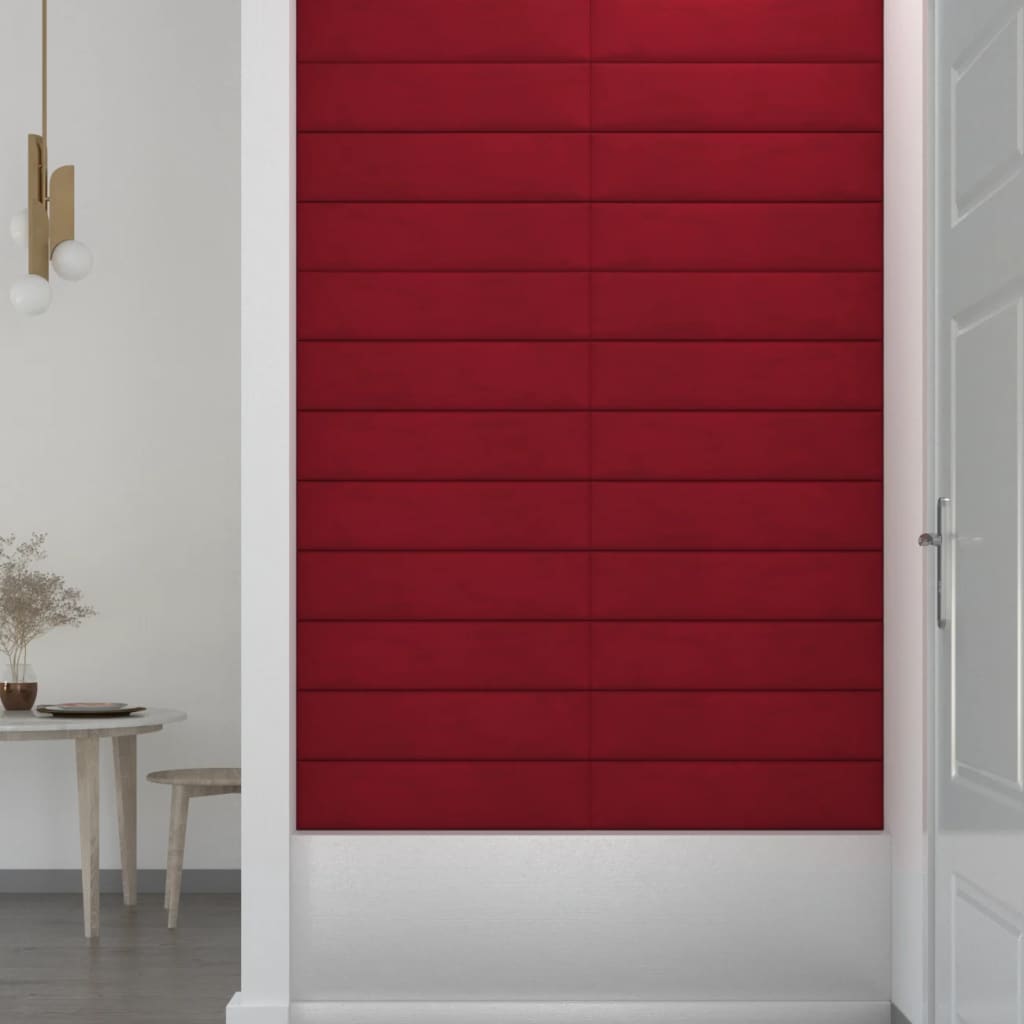 vidaXL Panneaux muraux 12 pcs Rouge bordeaux 60x15 cm Velours 1,08 m²