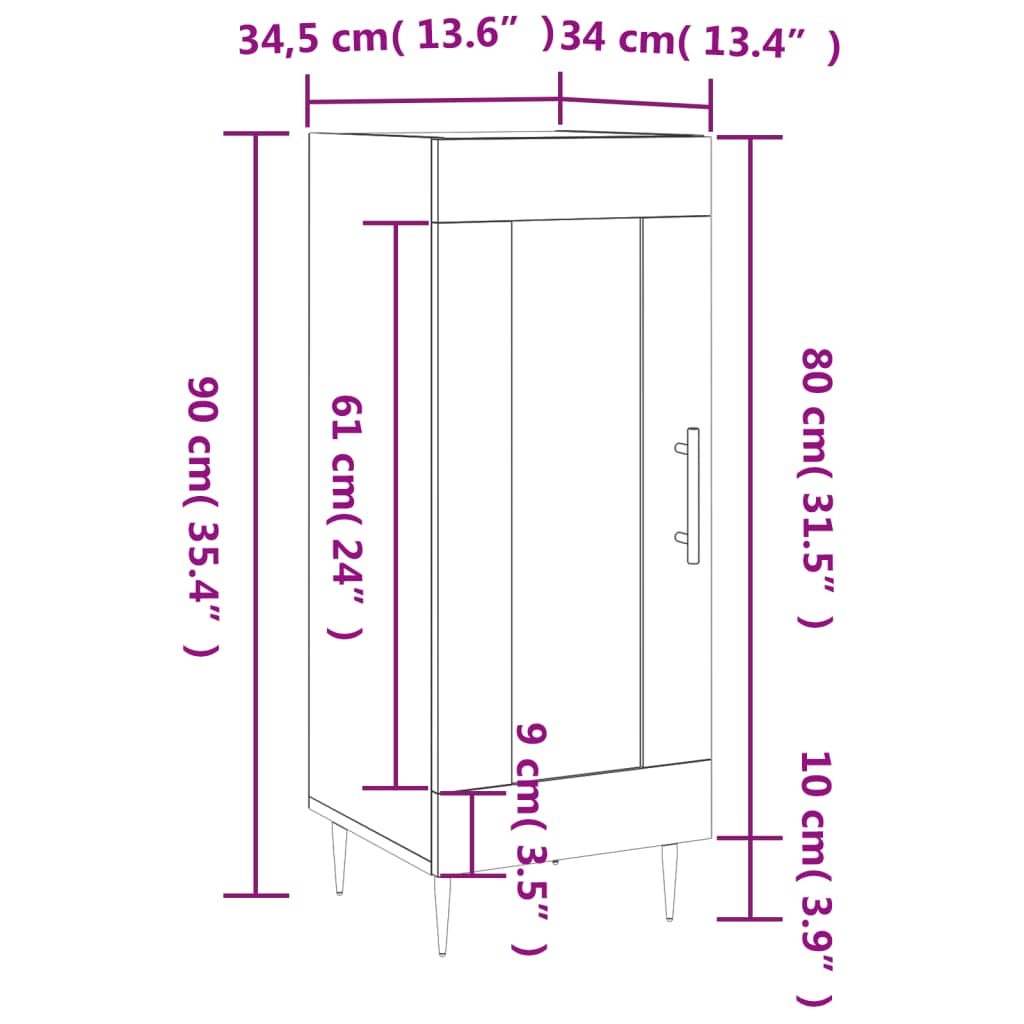 vidaXL Buffet Chêne fumé 34,5x34x90 cm Bois d'ingénierie