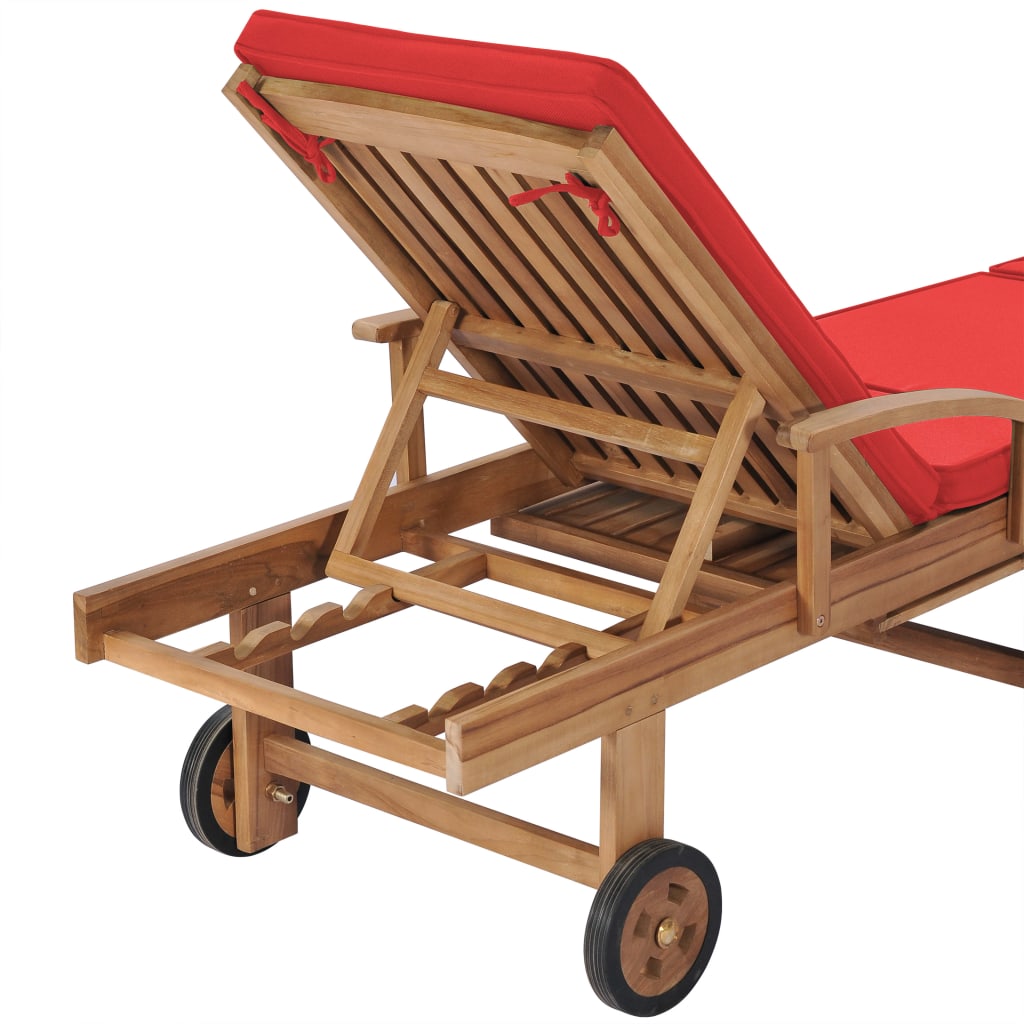 vidaXL Chaises longues avec coussins lot de 2 bois teck solide Rouge