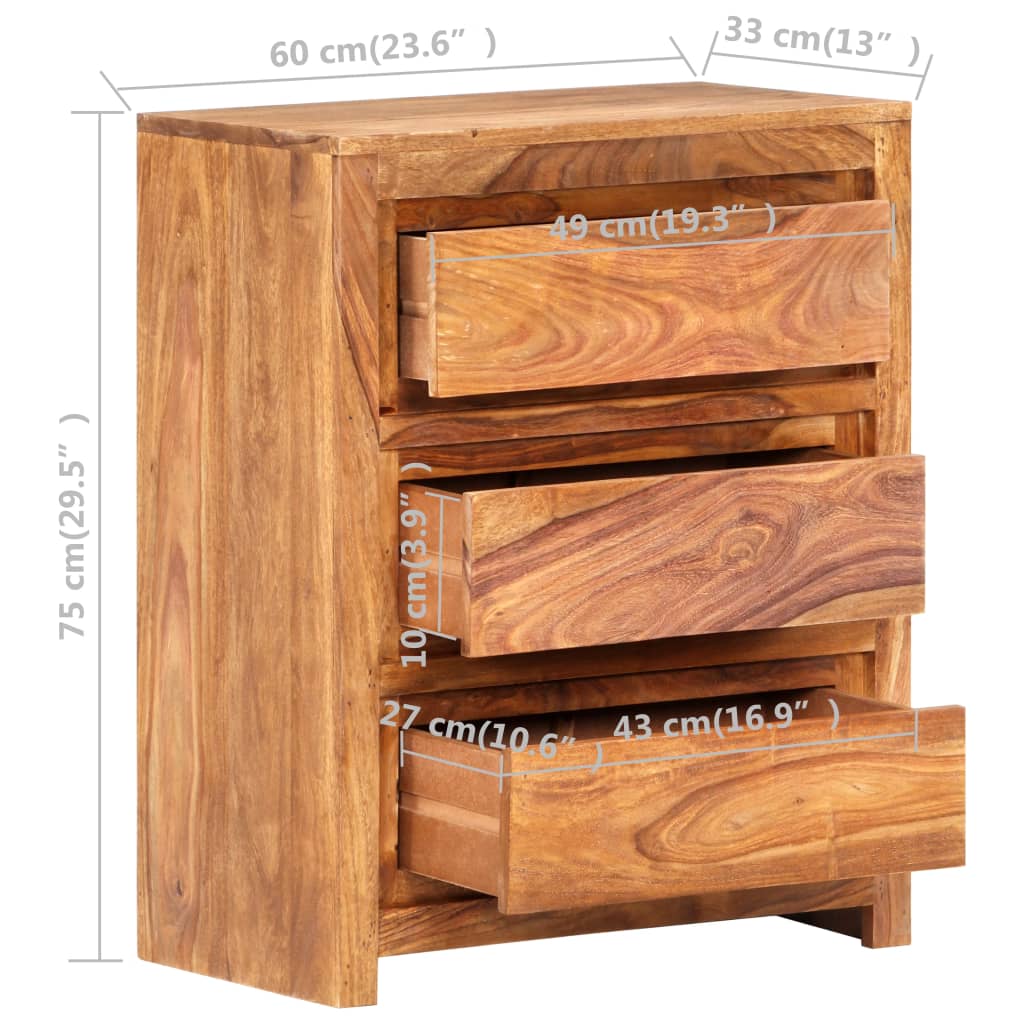 vidaXL Armoire à tiroirs 60x33x75 cm Bois d'acacia massif