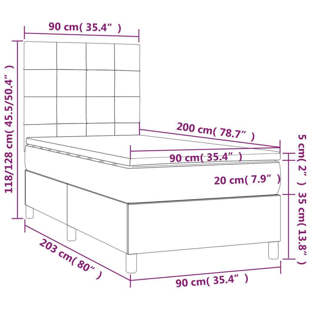 vidaXL Sommier à lattes de lit avec matelas Gris clair 90x200 cm Tissu