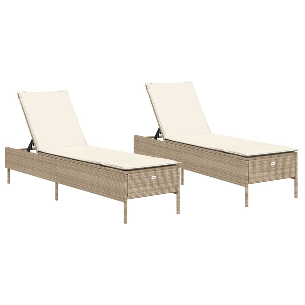 vidaXL Chaises longues avec coussins lot de 2 beige résine tressée