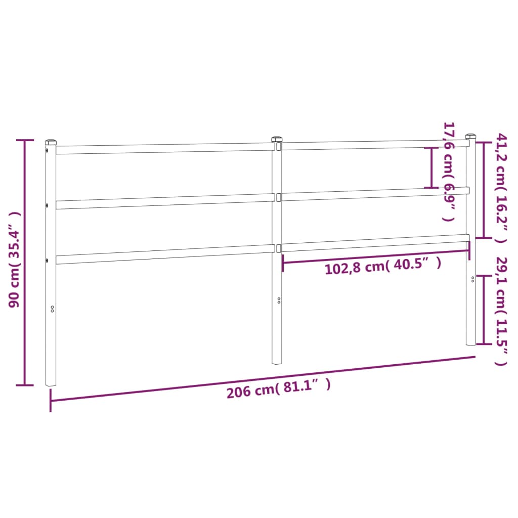 vidaXL Tête de lit métal noir 200 cm