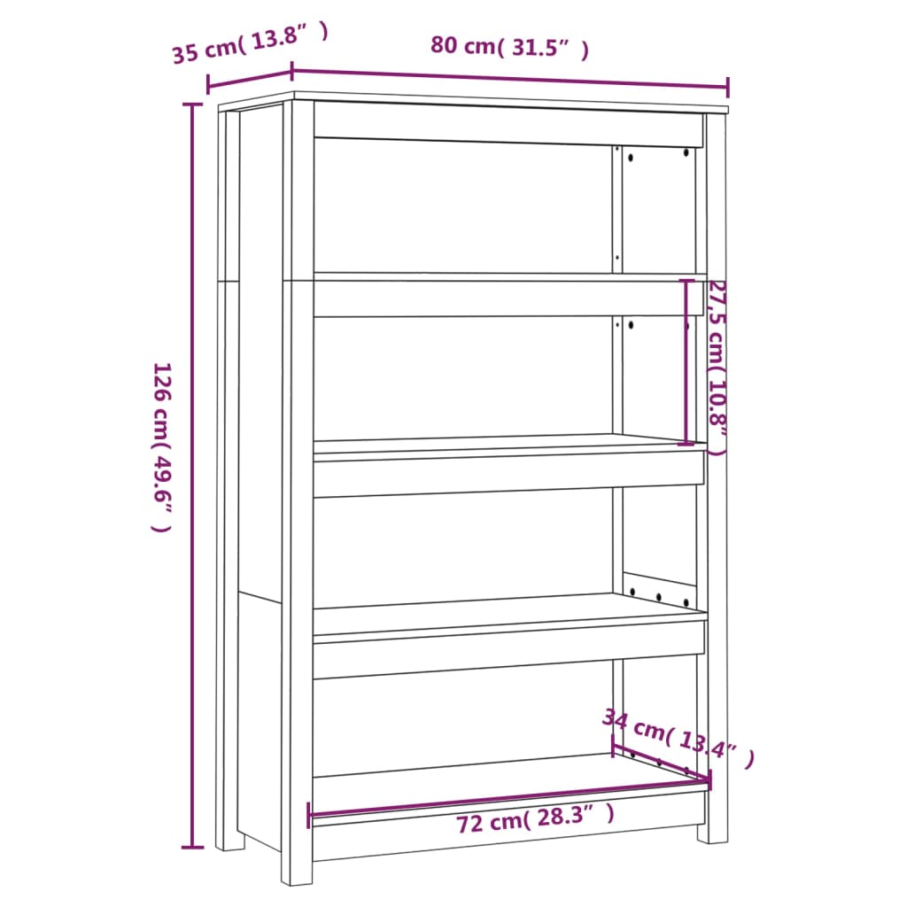 vidaXL Bibliothèque 80x35x126 cm Bois de pin massif