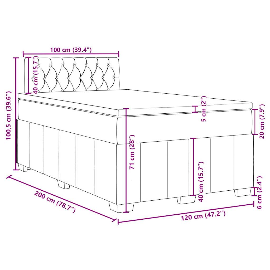 vidaXL Sommier à lattes de lit avec matelas Noir 120x200 cm Tissu