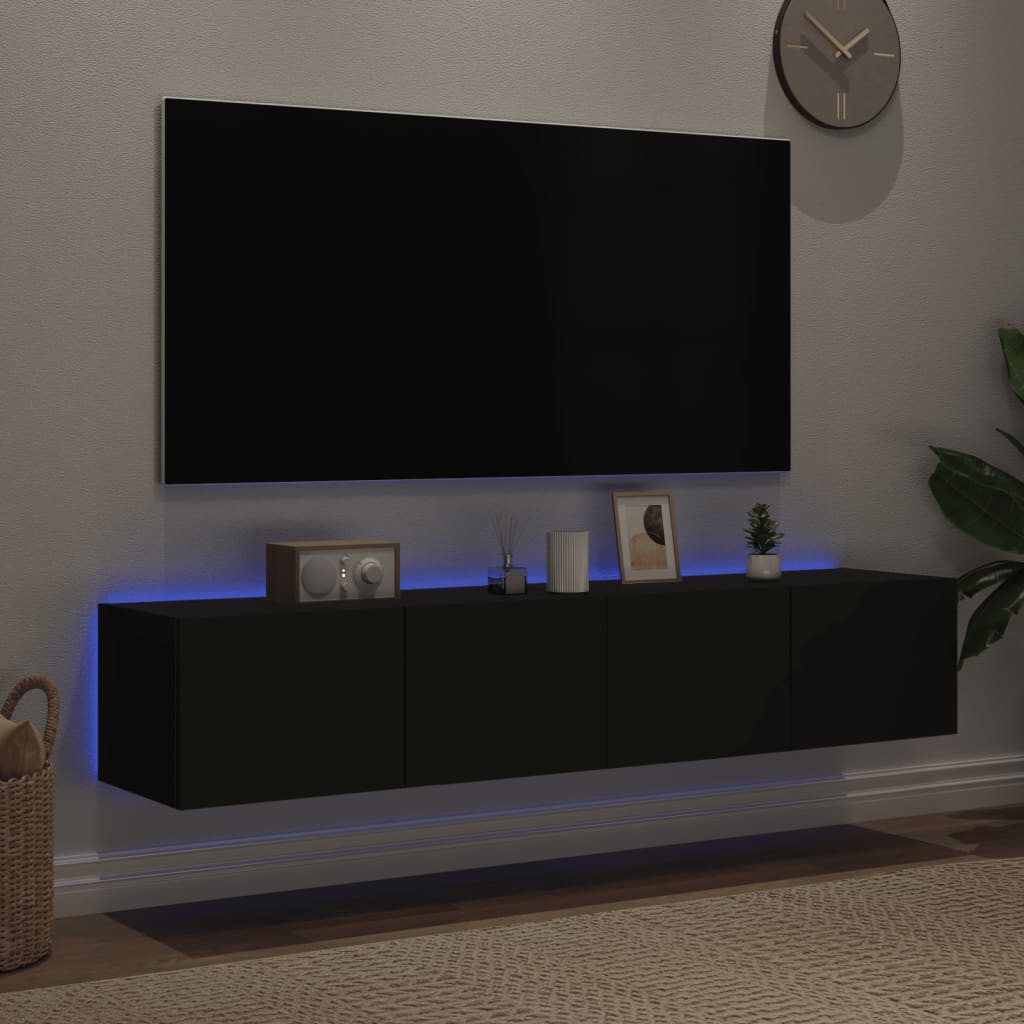 vidaXL Meubles TV muraux avec lumières LED 2 pcs noir 80x35x31 cm