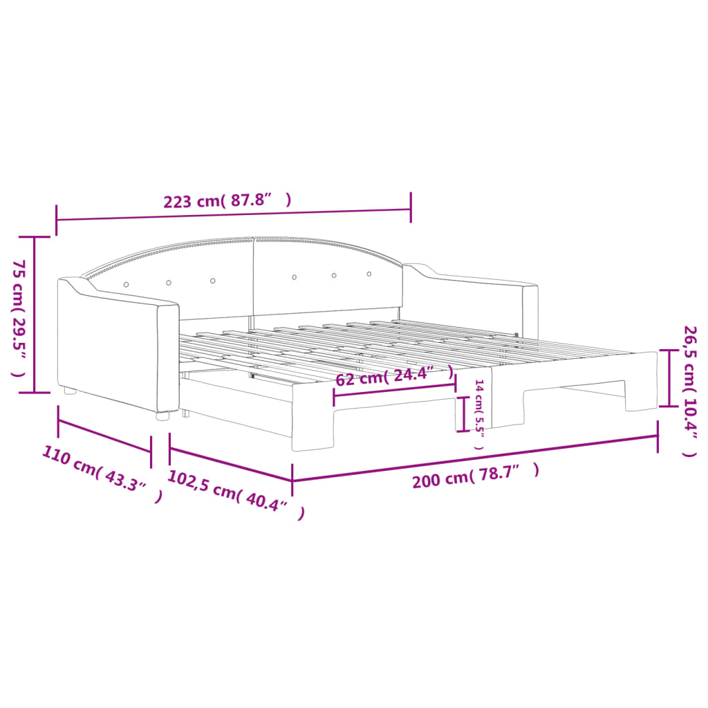 vidaXL Lit de jour avec gigogne sans matelas noir 100x200 cm