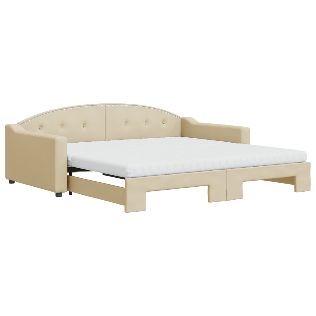 vidaXL Lit de jour avec gigogne et matelas crème 100x200 cm tissu