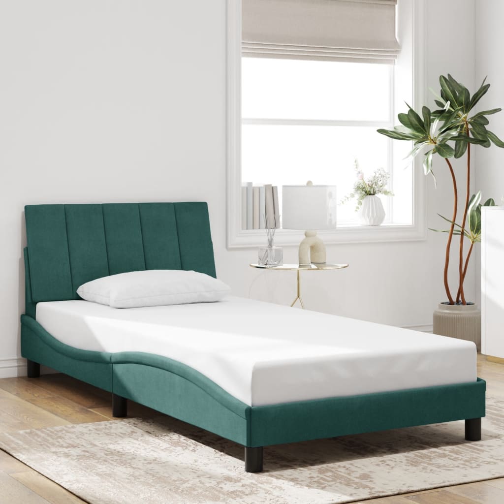 vidaXL Cadre de lit sans matelas vert foncé 100x200 cm velours