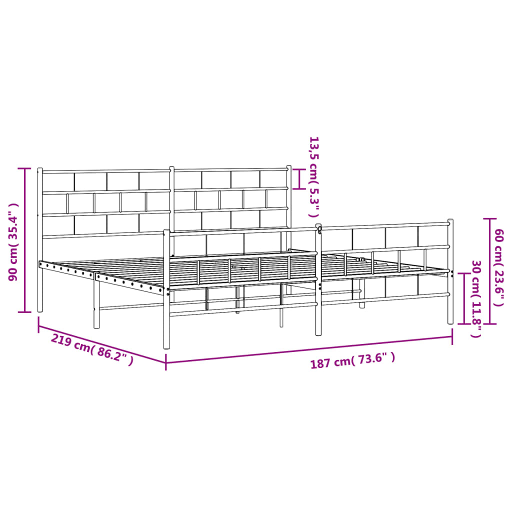 vidaXL Cadre de lit métal sans matelas avec pied de lit noir 183x213cm