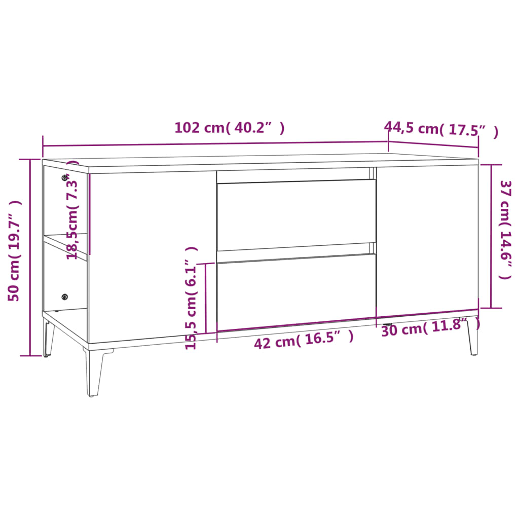 vidaXL Meuble TV Noir 102x44,5x50 cm Bois d'ingénierie