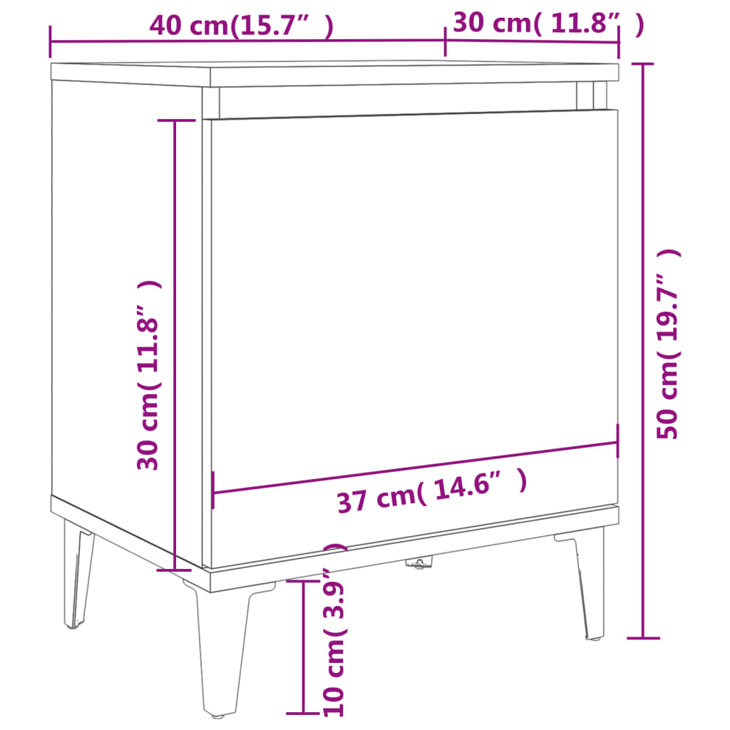 vidaXL Tables de chevet avec pieds en métal sonoma gris 40x30x50 cm