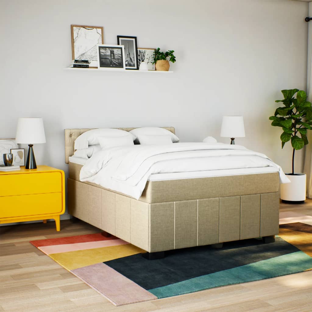 vidaXL Sommier à lattes de lit avec matelas Crème 140x190 cm Tissu