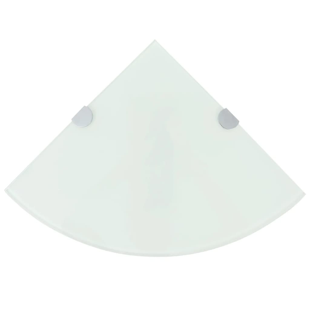 vidaXL Étagères d'angle 2 pcs et supports chromés Verre Blanc 25x25 cm