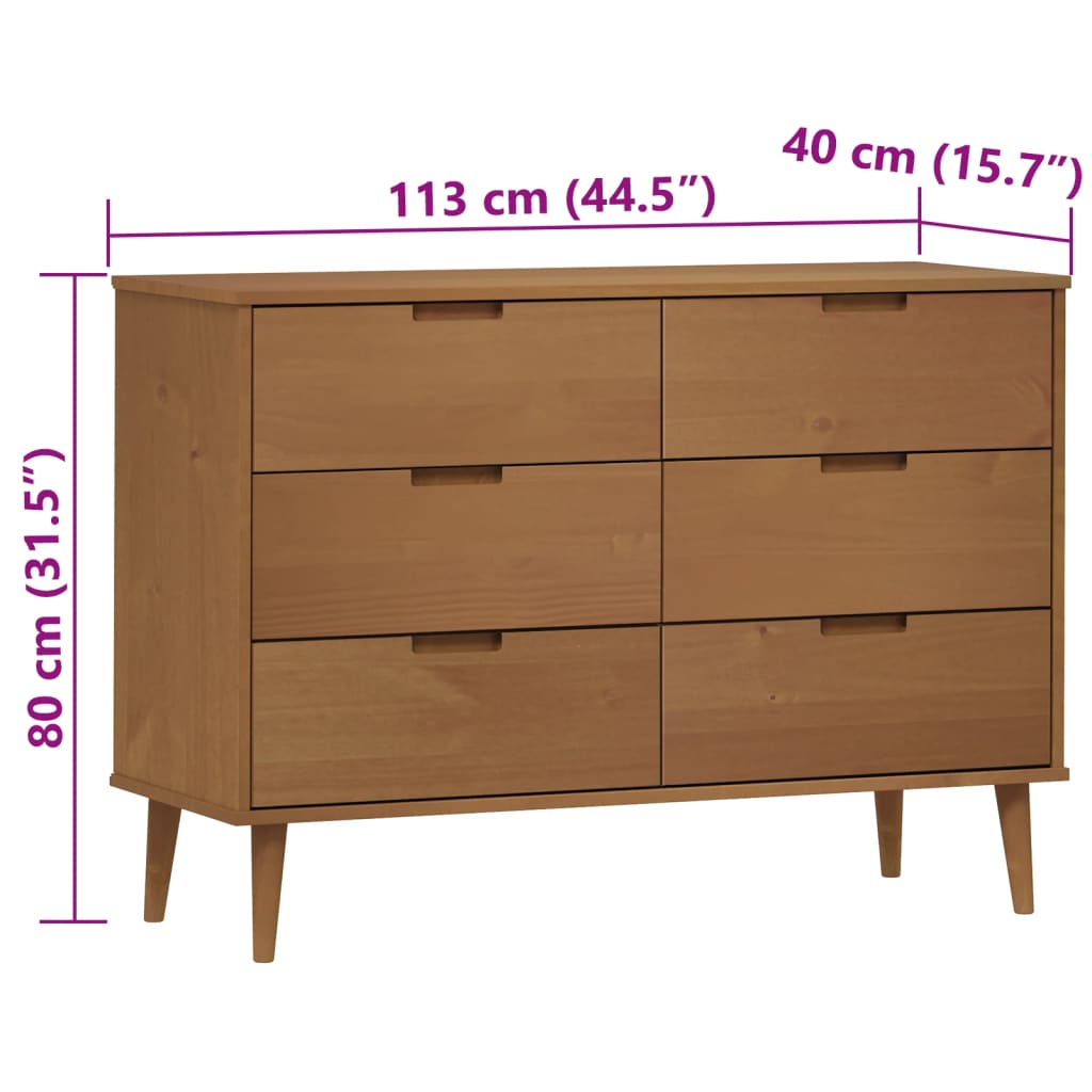 vidaXL Commode MOLDE Marron 113x40x80 cm Bois de pin massif