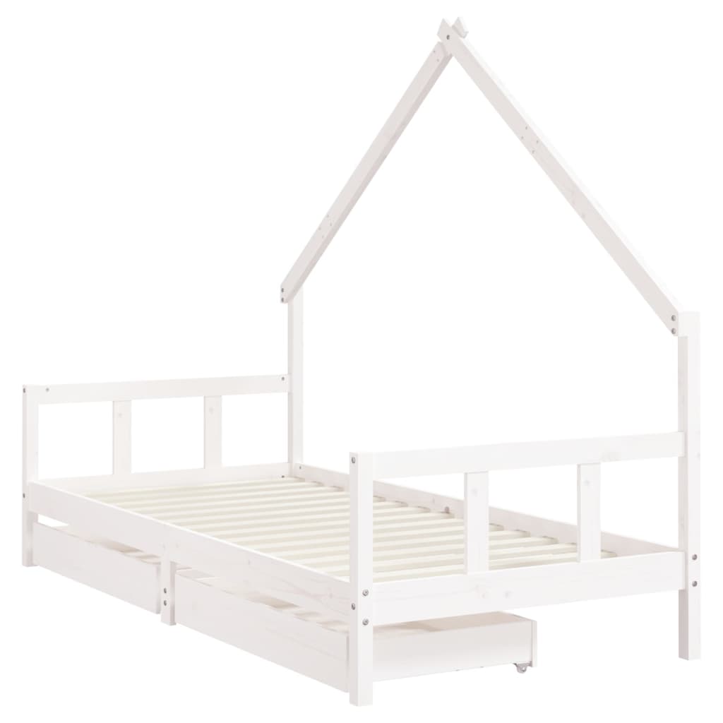 vidaXL Cadre de lit enfant tiroirs blanc 90x200 cm bois de pin massif