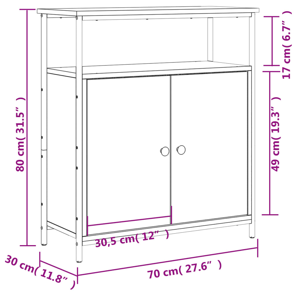 vidaXL Buffet chêne fumé 70x30x80 cm bois d'ingénierie