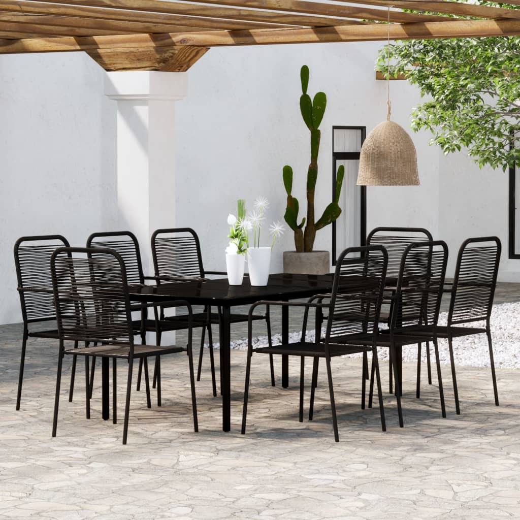 vidaXL Ensemble à manger de jardin 9 pcs Noir