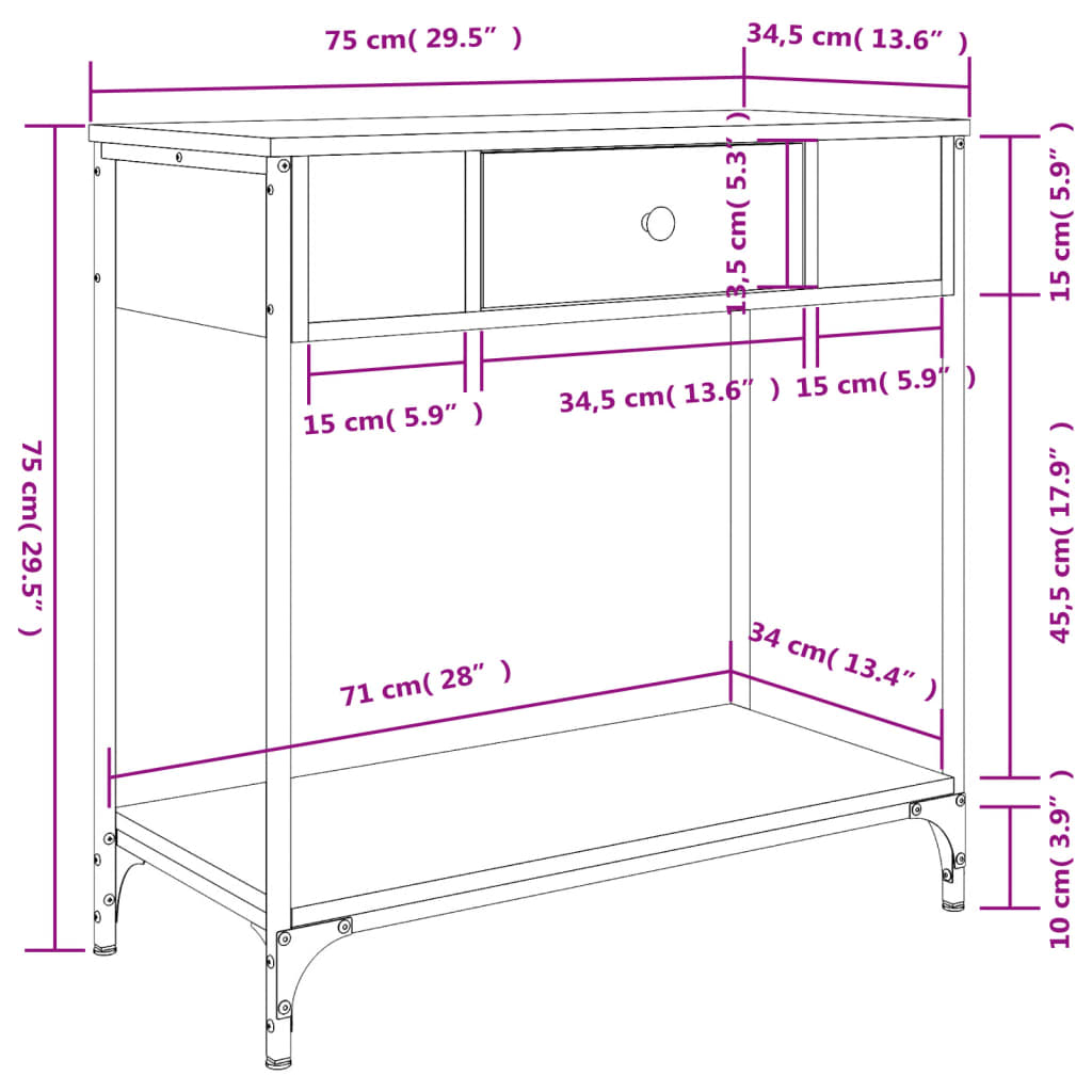 vidaXL Table console chêne sonoma 75x34,5x75 cm bois d'ingénierie