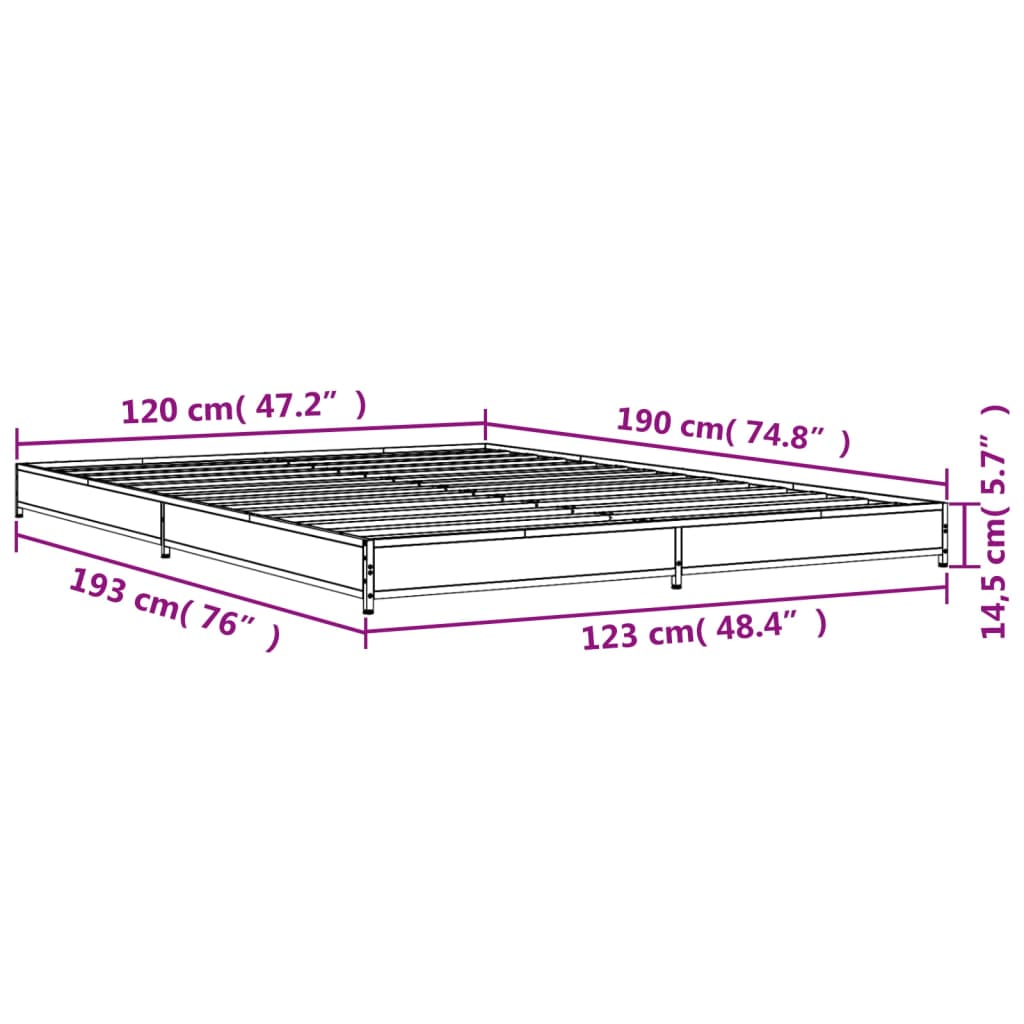 vidaXL Cadre de lit chêne sonoma 120x190 cm bois d'ingénierie et métal